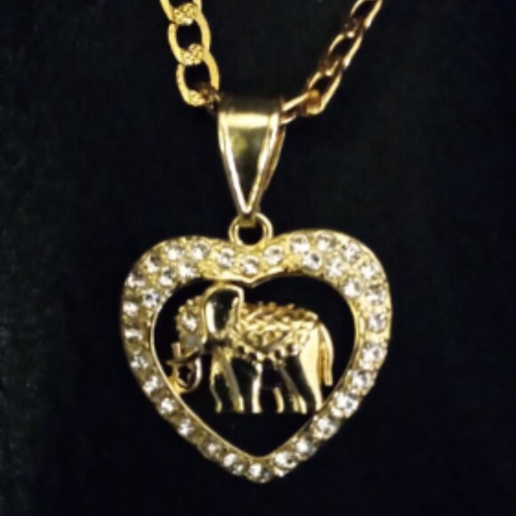 20" Oro Laminado  (Gold Plated) Figaro Chain With Elephant Pendant - Picture 1 of 9